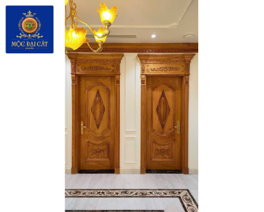 Cửa Gỗ Tự Nhiên Đôi Chạm Khắc Sang Trọng