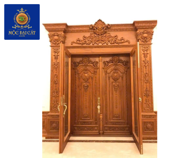 Cửa Gỗ Tự Nhiên Đại Sảnh Chạm Khắc Cổ Điển