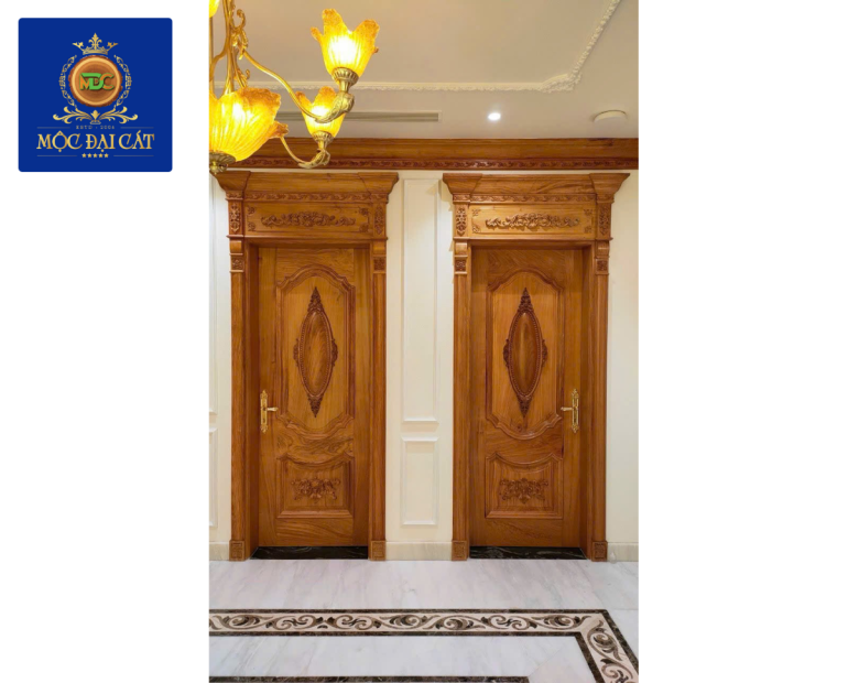 Cửa Gỗ Tự Nhiên Đôi Chạm Khắc Sang Trọng