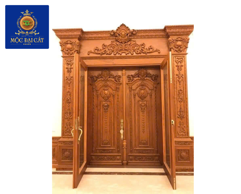 Cửa Gỗ Tự Nhiên Đại Sảnh Chạm Khắc Cổ Điển